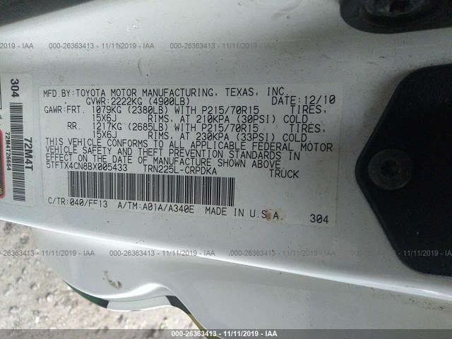 Photo 8 VIN: 5TFTX4CN8BX005433 - TOYOTA TACOMA 