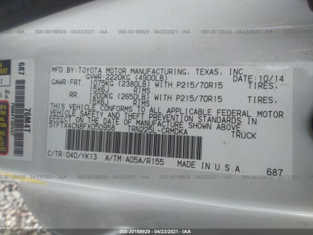 Photo 8 VIN: 5TFTX4CN8FX050958 - TOYOTA TACOMA 