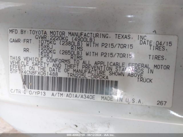 Photo 8 VIN: 5TFTX4CN8FX061488 - TOYOTA TACOMA 