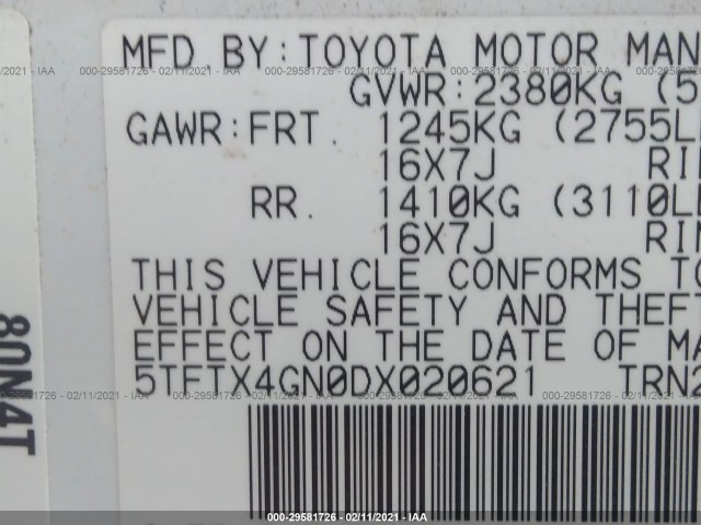 Photo 8 VIN: 5TFTX4GN0DX020621 - TOYOTA TACOMA 