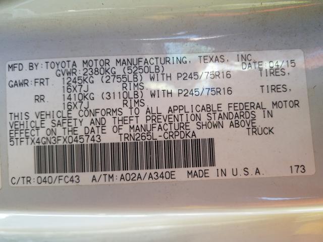 Photo 9 VIN: 5TFTX4GN3FX045743 - TOYOTA TACOMA PRE 