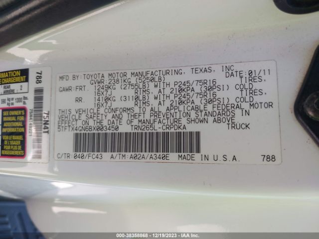 Photo 8 VIN: 5TFTX4GN6BX003450 - TOYOTA TACOMA 