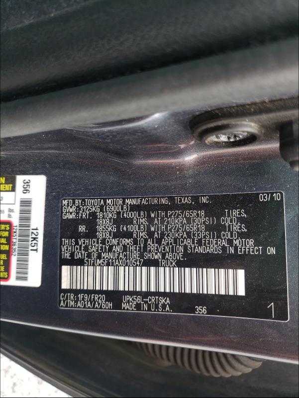 Photo 9 VIN: 5TFUM5F11AX010547 - TOYOTA TUNDRA DOU 