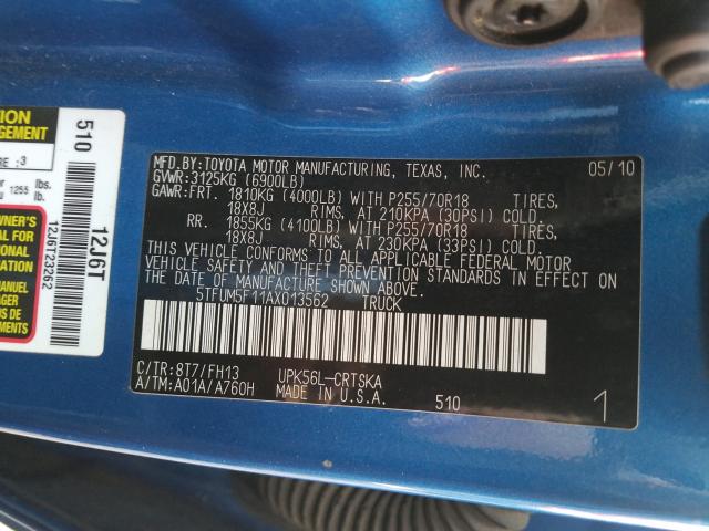 Photo 9 VIN: 5TFUM5F11AX013562 - TOYOTA TUNDRA DOU 