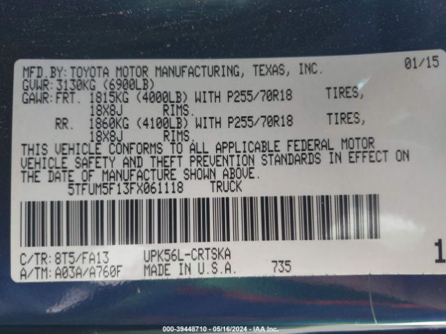 Photo 8 VIN: 5TFUM5F13FX061118 - TOYOTA TUNDRA 