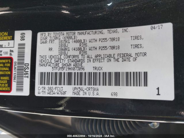 Photo 8 VIN: 5TFUM5F19HX073096 - TOYOTA TUNDRA 