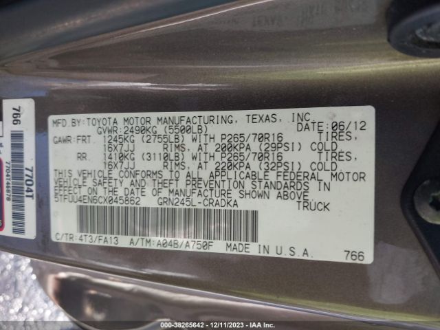 Photo 8 VIN: 5TFUU4EN6CX045862 - TOYOTA TACOMA 