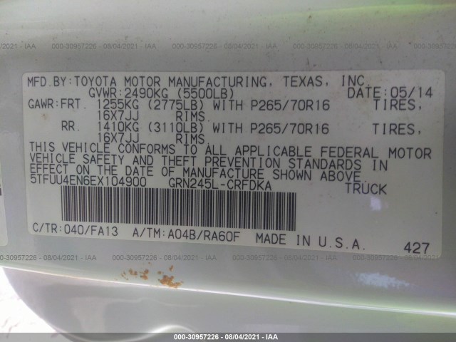 Photo 8 VIN: 5TFUU4EN6EX104900 - TOYOTA TACOMA 