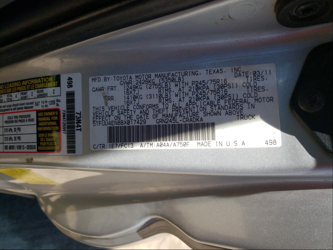 Photo 9 VIN: 5TFUU4EN8BX017429 - TOYOTA TACOMA ACC 