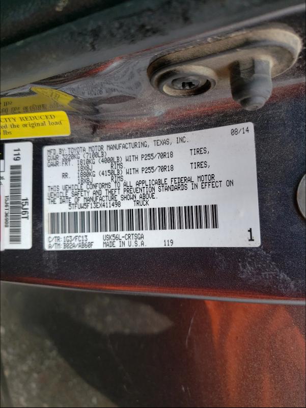 Photo 9 VIN: 5TFUW5F13EX411498 - TOYOTA TUNDRA DOU 