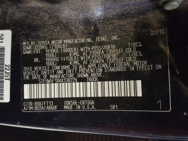 Photo 9 VIN: 5TFUW5F1XAX138229 - TOYOTA TUNDRA DOU 