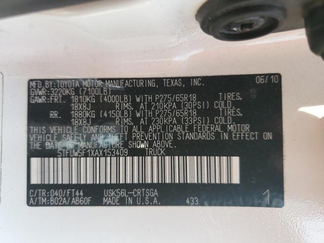 Photo 11 VIN: 5TFUW5F1XAX153409 - TOYOTA TUNDRA DOU 