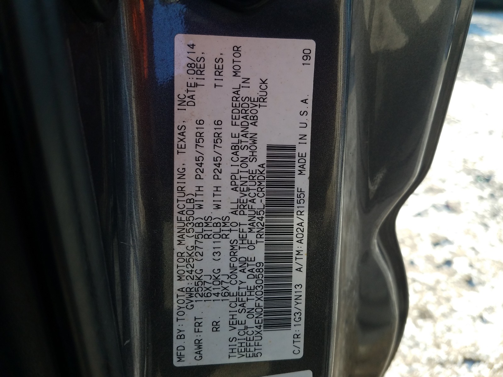 Photo 9 VIN: 5TFUX4EN0FX030589 - TOYOTA TACOMA ACC 