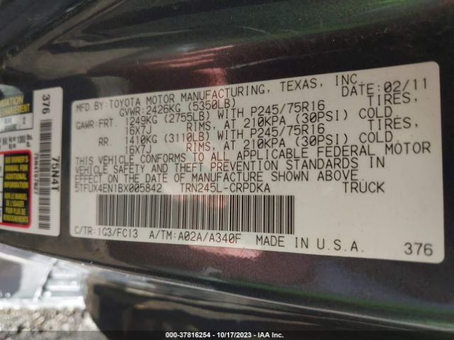 Photo 8 VIN: 5TFUX4EN1BX005842 - NISSAN ALTIMA 