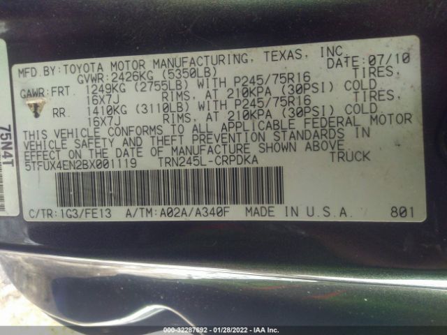 Photo 8 VIN: 5TFUX4EN2BX001119 - TOYOTA TACOMA 