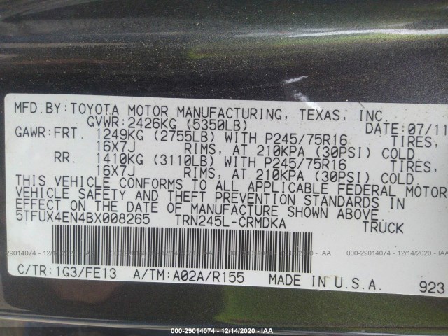 Photo 8 VIN: 5TFUX4EN4BX008265 - TOYOTA TACOMA 