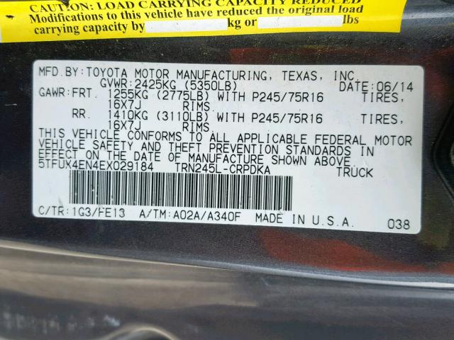 Photo 9 VIN: 5TFUX4EN4EX029184 - TOYOTA TACOMA ACC 