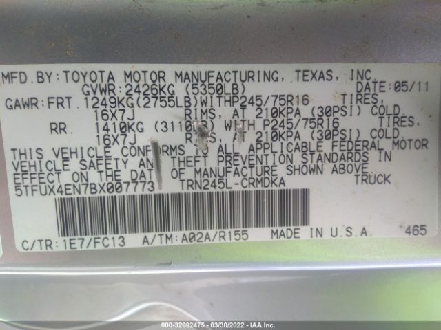 Photo 8 VIN: 5TFUX4EN7BX007773 - TOYOTA TACOMA 