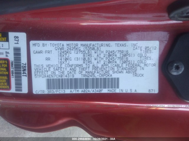 Photo 8 VIN: 5TFUX4EN7CX014319 - TOYOTA TACOMA 