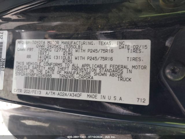 Photo 8 VIN: 5TFUX4EN8FX034986 - TOYOTA TACOMA 