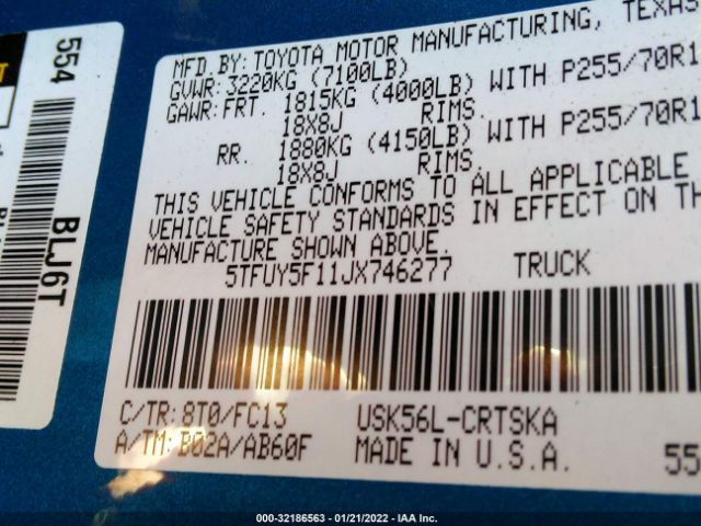 Photo 8 VIN: 5TFUY5F11JX746277 - TOYOTA TUNDRA 4WD 