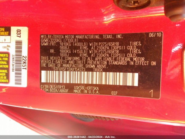 Photo 8 VIN: 5TFUY5F12AX154273 - TOYOTA TUNDRA 