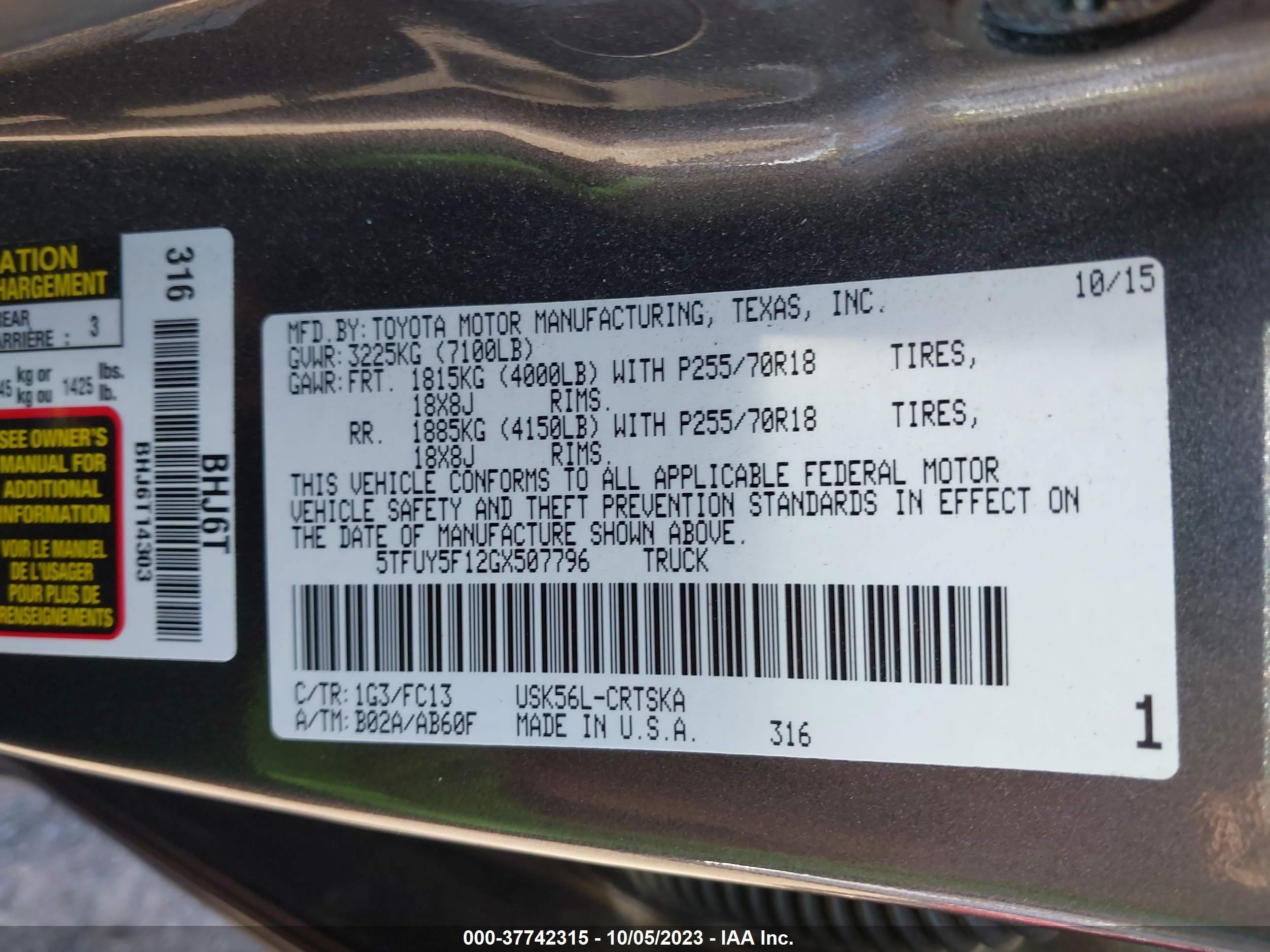 Photo 8 VIN: 5TFUY5F12GX507796 - TOYOTA TUNDRA 