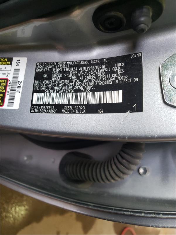 Photo 9 VIN: 5TFUY5F13AX137496 - TOYOTA TUNDRA DOU 