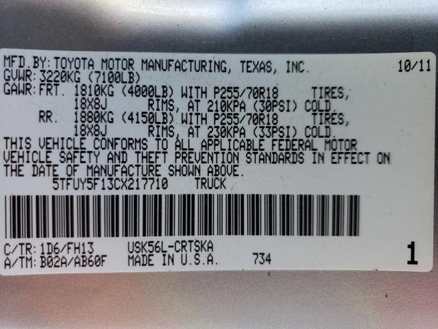 Photo 12 VIN: 5TFUY5F13CX217710 - TOYOTA TUNDRA DOU 