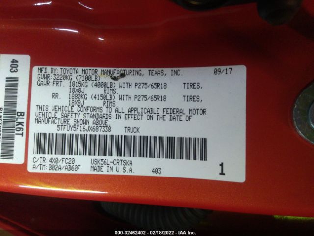 Photo 8 VIN: 5TFUY5F16JX687338 - TOYOTA TUNDRA 4WD 