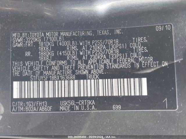 Photo 8 VIN: 5TFUY5F18BX163688 - TOYOTA TUNDRA 