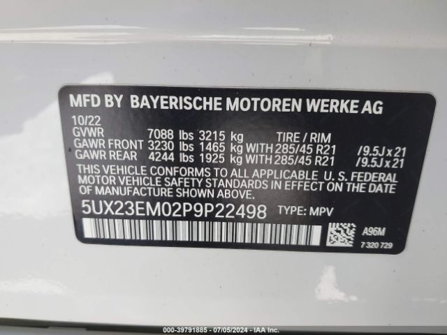 Photo 8 VIN: 5UX23EM02P9P22498 - BMW X7 