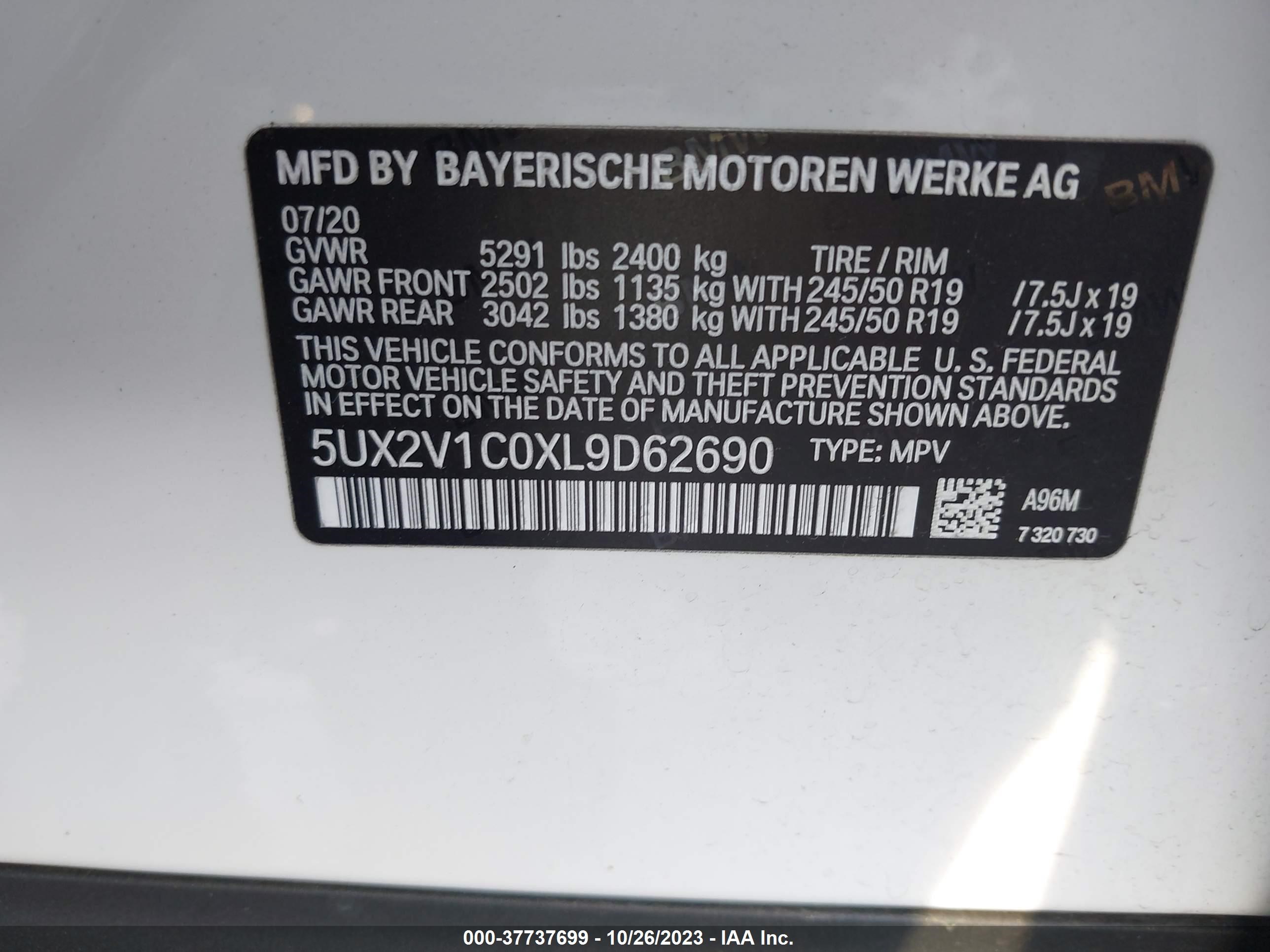 Photo 8 VIN: 5UX2V1C0XL9D62690 - BMW X4 