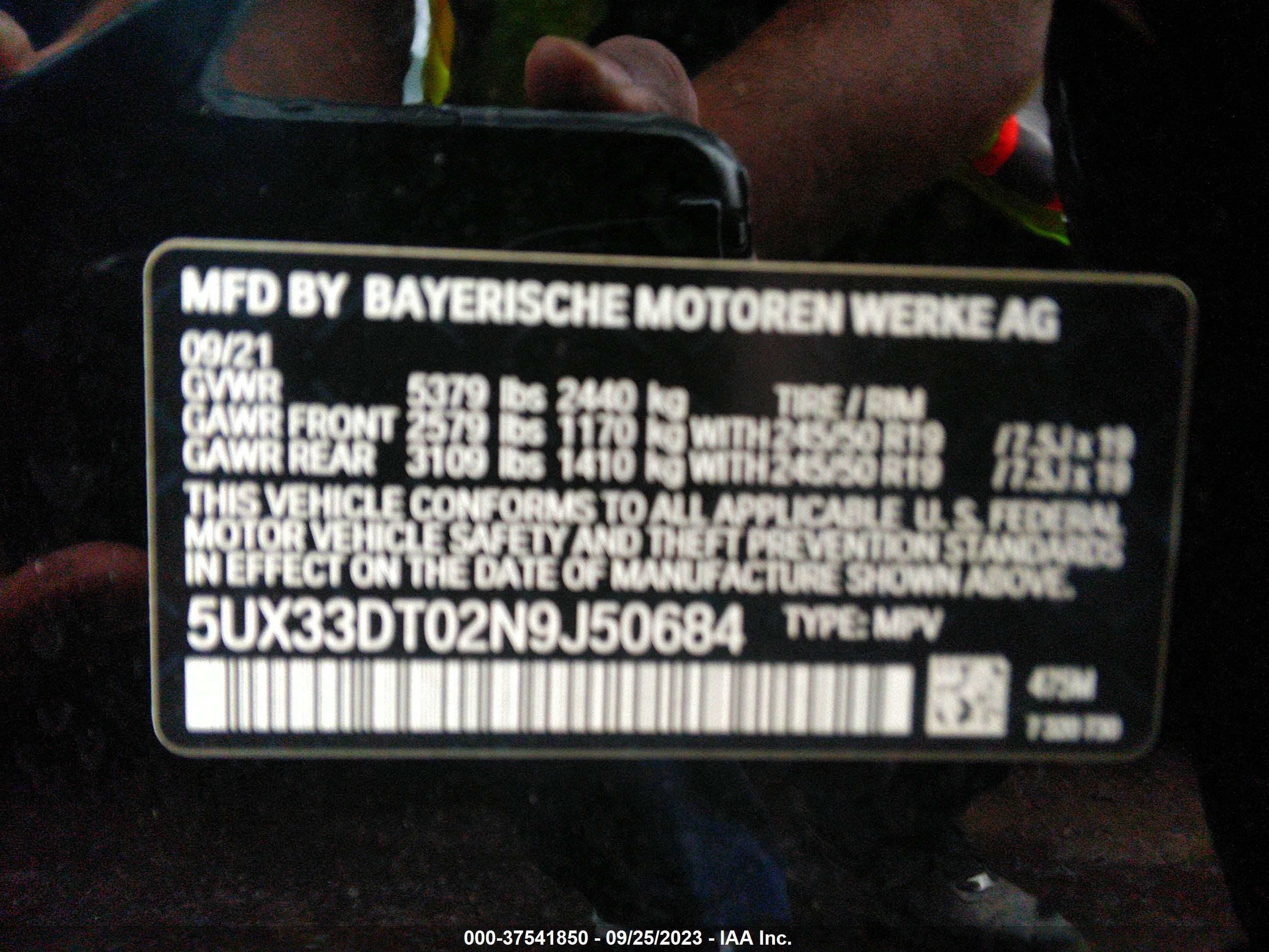 Photo 8 VIN: 5UX33DT02N9J50684 - BMW X4 