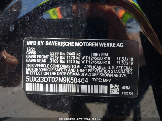 Photo 8 VIN: 5UX33DT02N9K58464 - BMW X4 