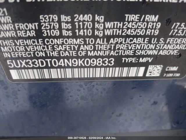 Photo 8 VIN: 5UX33DT04N9K09833 - BMW X4 