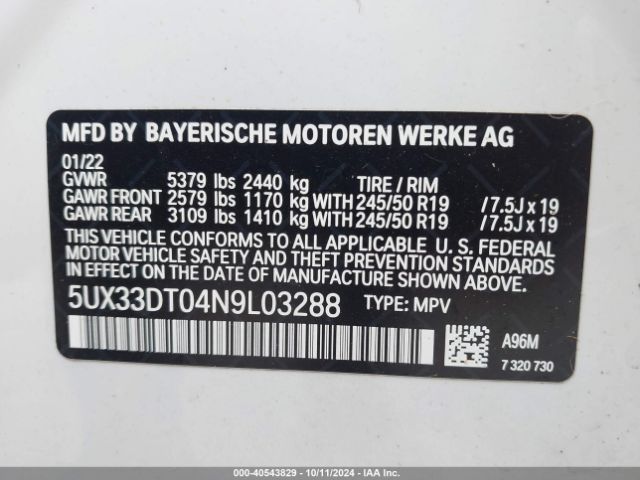 Photo 8 VIN: 5UX33DT04N9L03288 - BMW X4 