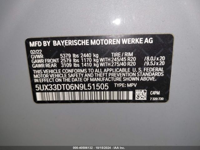 Photo 8 VIN: 5UX33DT06N9L51505 - BMW X4 