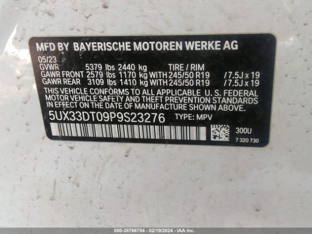 Photo 8 VIN: 5UX33DT09P9S23276 - BMW X4 