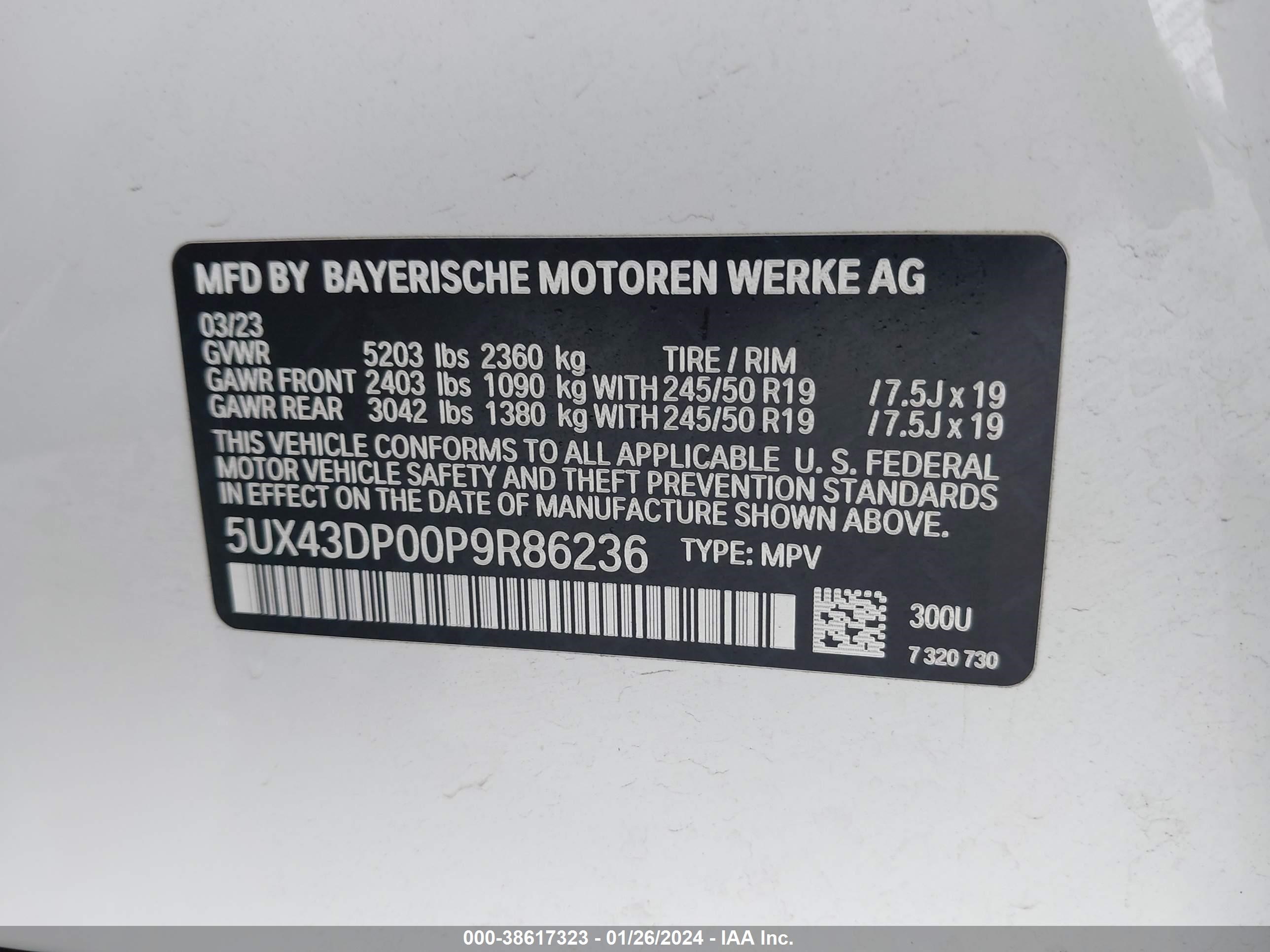 Photo 8 VIN: 5UX43DP00P9R86236 - BMW X3 