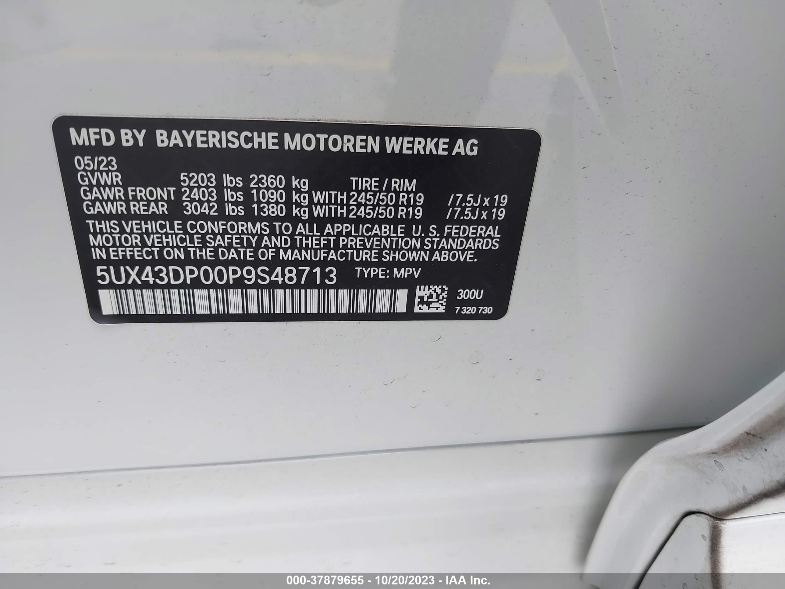 Photo 8 VIN: 5UX43DP00P9S48713 - BMW X3 