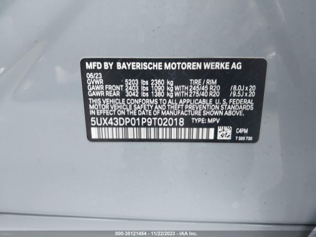 Photo 8 VIN: 5UX43DP01P9T02018 - BMW X3 