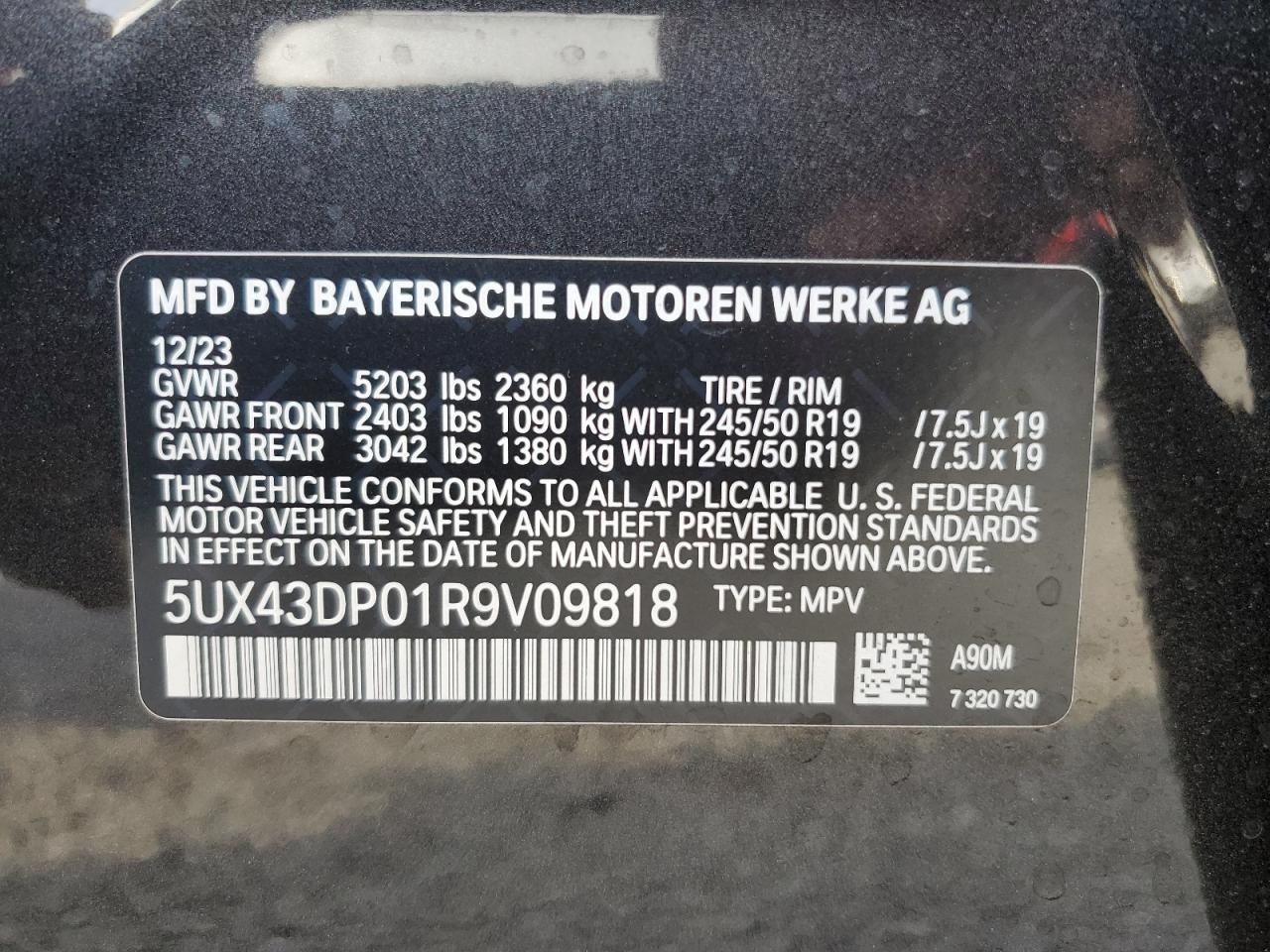 Photo 13 VIN: 5UX43DP01R9V09818 - BMW X3 