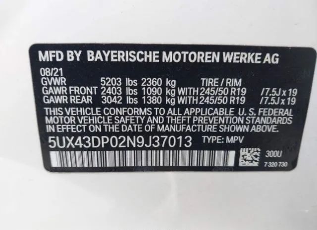 Photo 8 VIN: 5UX43DP02N9J37013 - BMW X3 