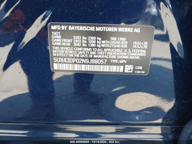 Photo 8 VIN: 5UX43DP02N9J88057 - BMW X3 