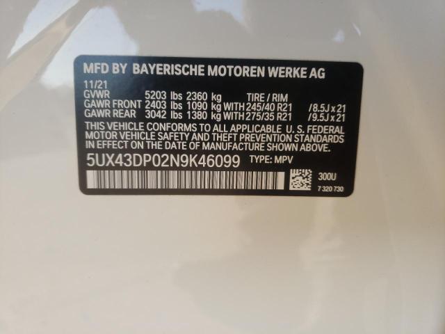 Photo 9 VIN: 5UX43DP02N9K46099 - BMW X3 SDRIVE3 