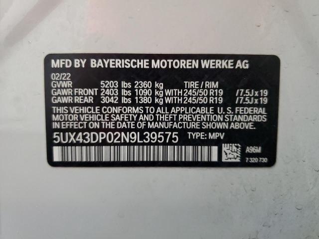 Photo 12 VIN: 5UX43DP02N9L39575 - BMW X3 SDRIVE3 