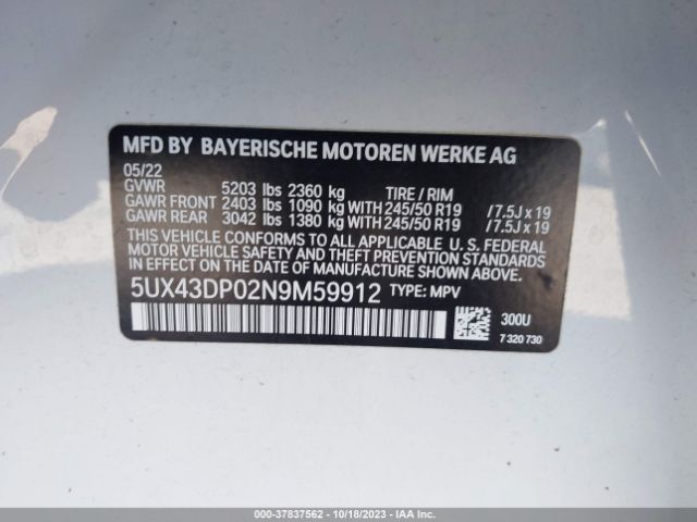 Photo 8 VIN: 5UX43DP02N9M59912 - BMW X3 