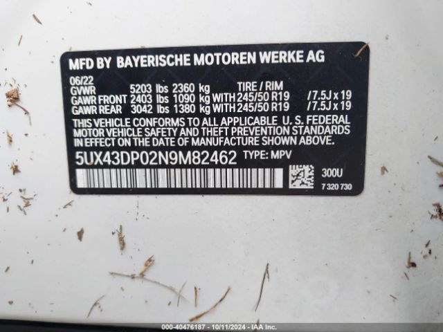 Photo 8 VIN: 5UX43DP02N9M82462 - BMW X3 