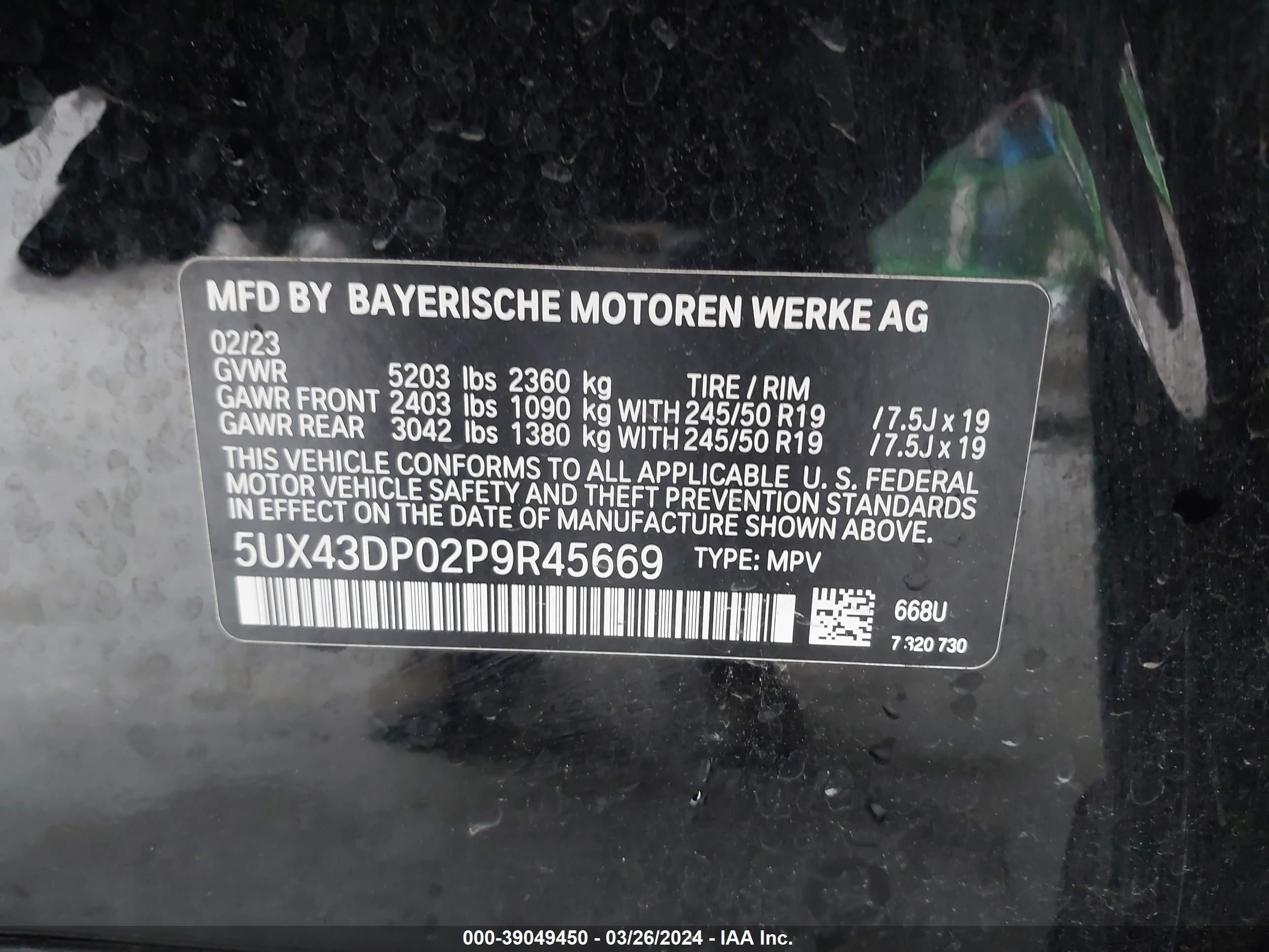 Photo 8 VIN: 5UX43DP02P9R45669 - BMW X3 